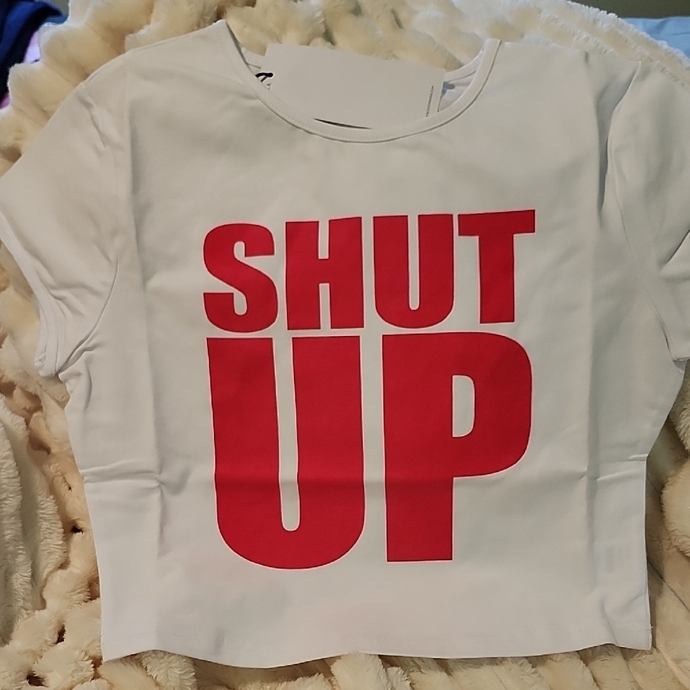 White T-Shirt with Red Graphic Print. Size Large Spanx ..runs small.